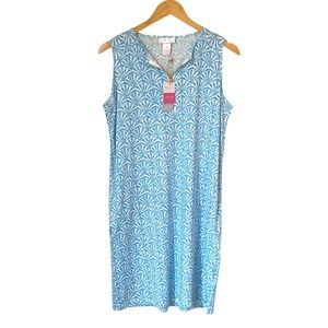 Stella Parker Collection Blue White Print Sleeveless Dress UPF‎ 50 Medium